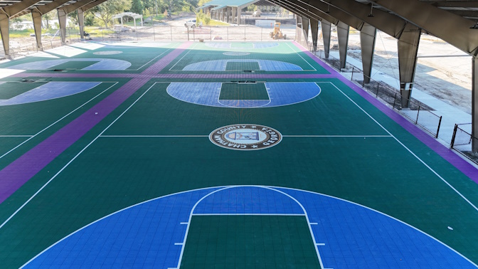 Arial view of athletic court